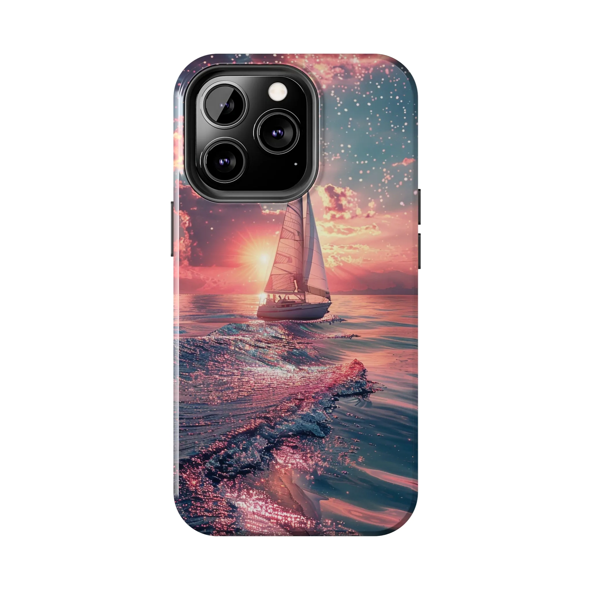 Sunset Ocean Scene Design iPhone Case, Beautiful Ocean Scene, Artsy Sailboat Design, Protective Phone Cover compatible with a large variety of iPhone models, Phone Case, Gift