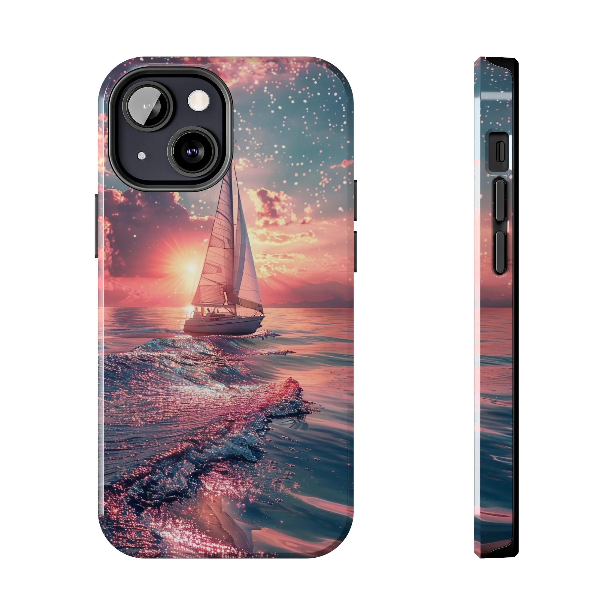 Sunset Ocean Scene Design iPhone Case, Beautiful Ocean Scene, Artsy Sailboat Design, Protective Phone Cover compatible with a large variety of iPhone models, Phone Case, Gift