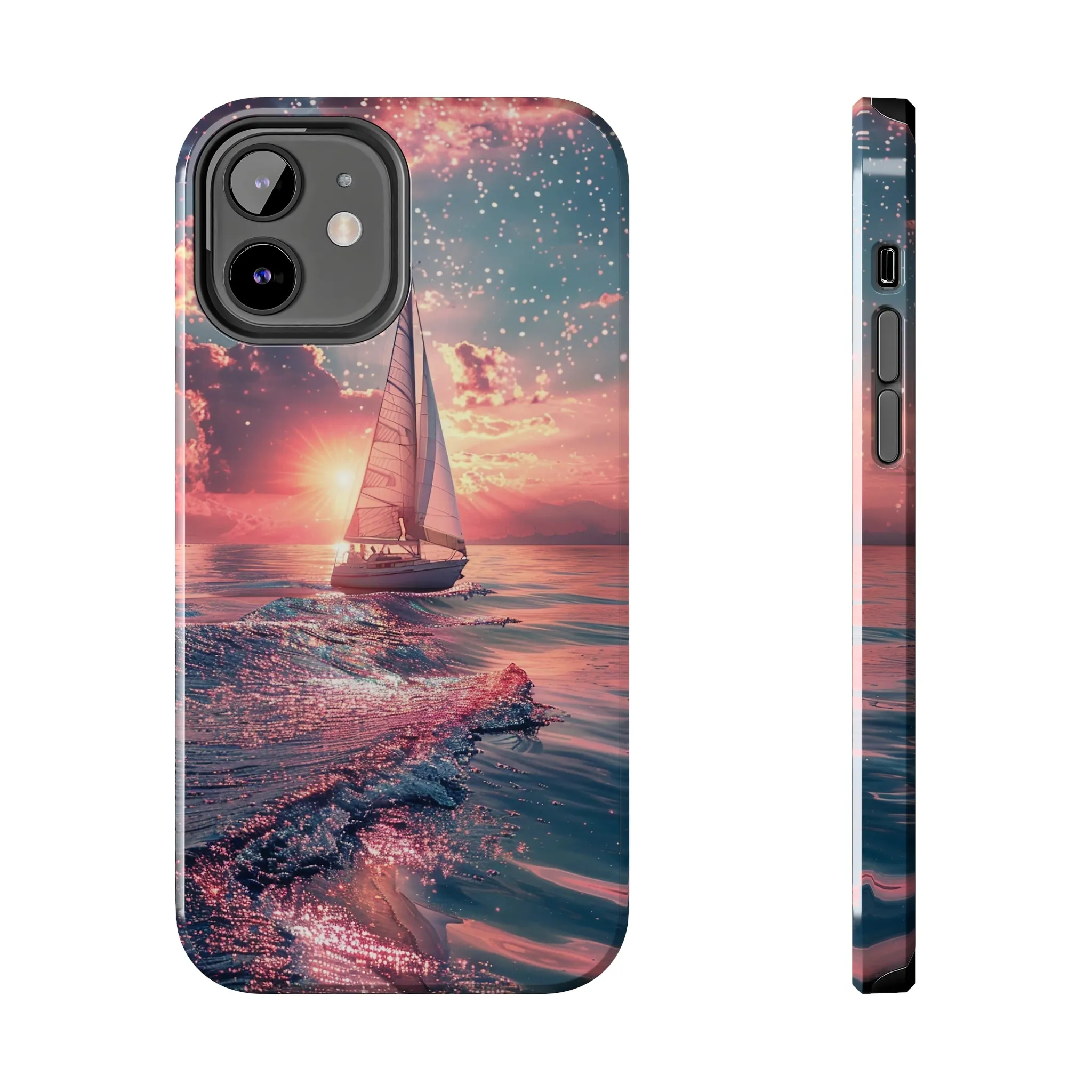 Sunset Ocean Scene Design iPhone Case, Beautiful Ocean Scene, Artsy Sailboat Design, Protective Phone Cover compatible with a large variety of iPhone models, Phone Case, Gift