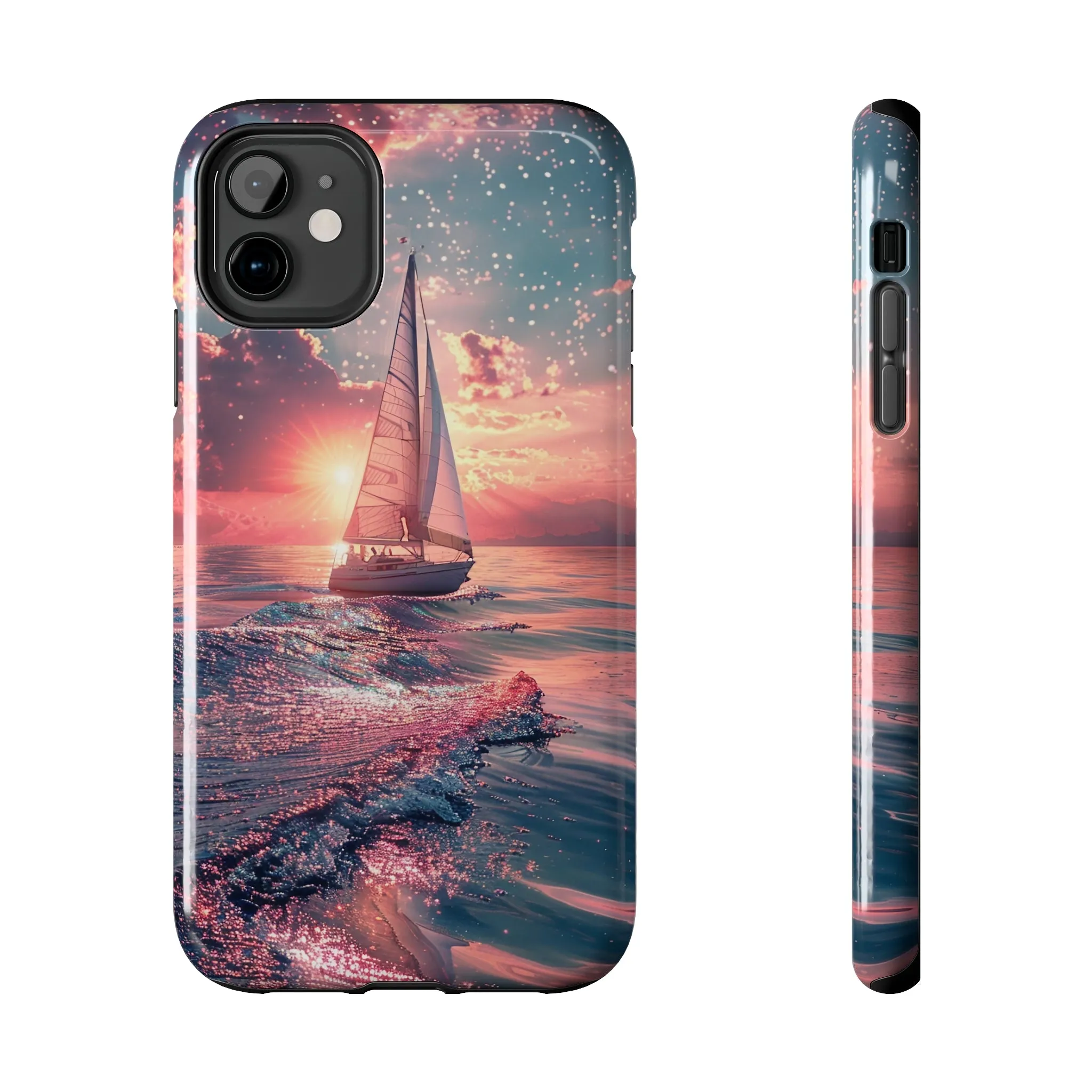 Sunset Ocean Scene Design iPhone Case, Beautiful Ocean Scene, Artsy Sailboat Design, Protective Phone Cover compatible with a large variety of iPhone models, Phone Case, Gift