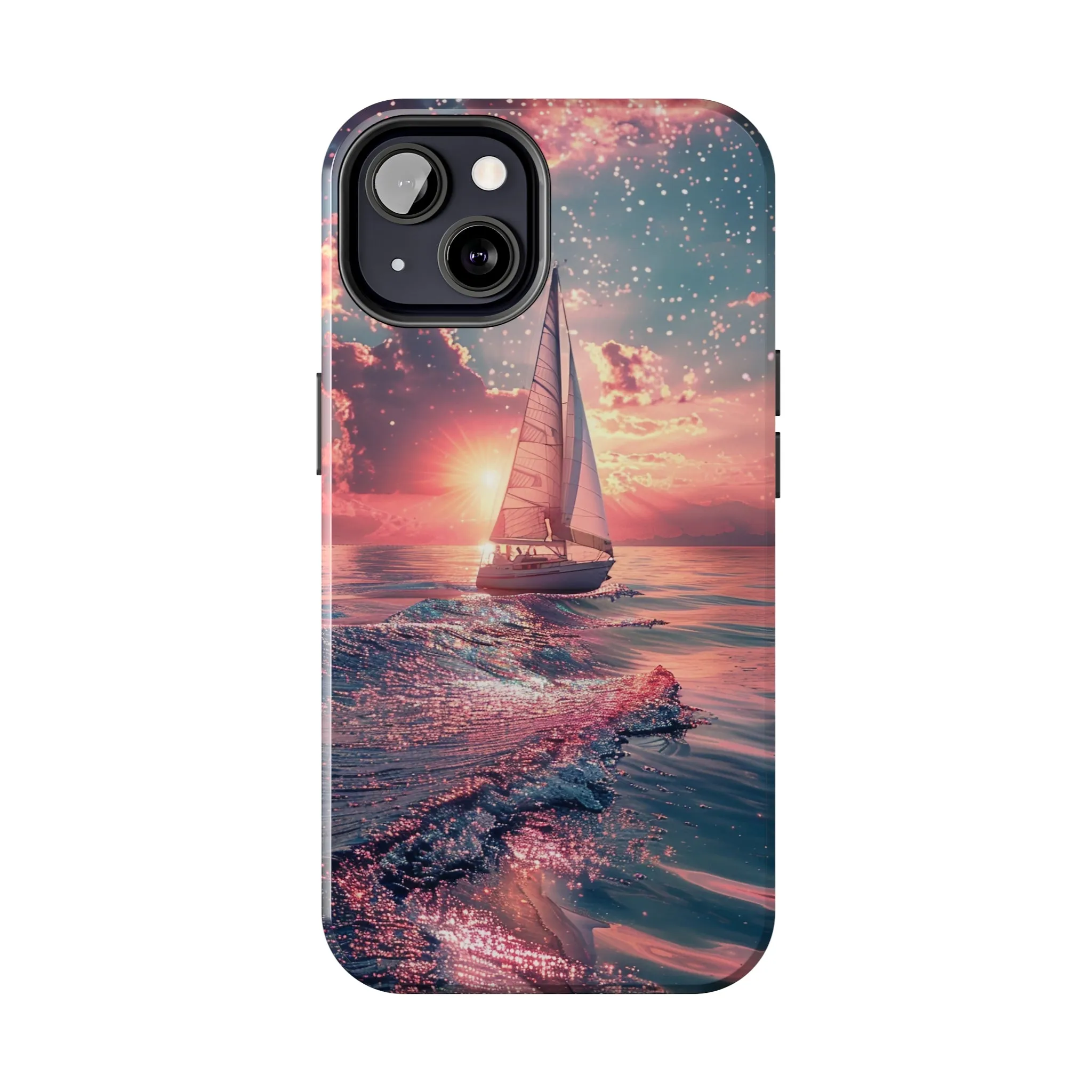 Sunset Ocean Scene Design iPhone Case, Beautiful Ocean Scene, Artsy Sailboat Design, Protective Phone Cover compatible with a large variety of iPhone models, Phone Case, Gift