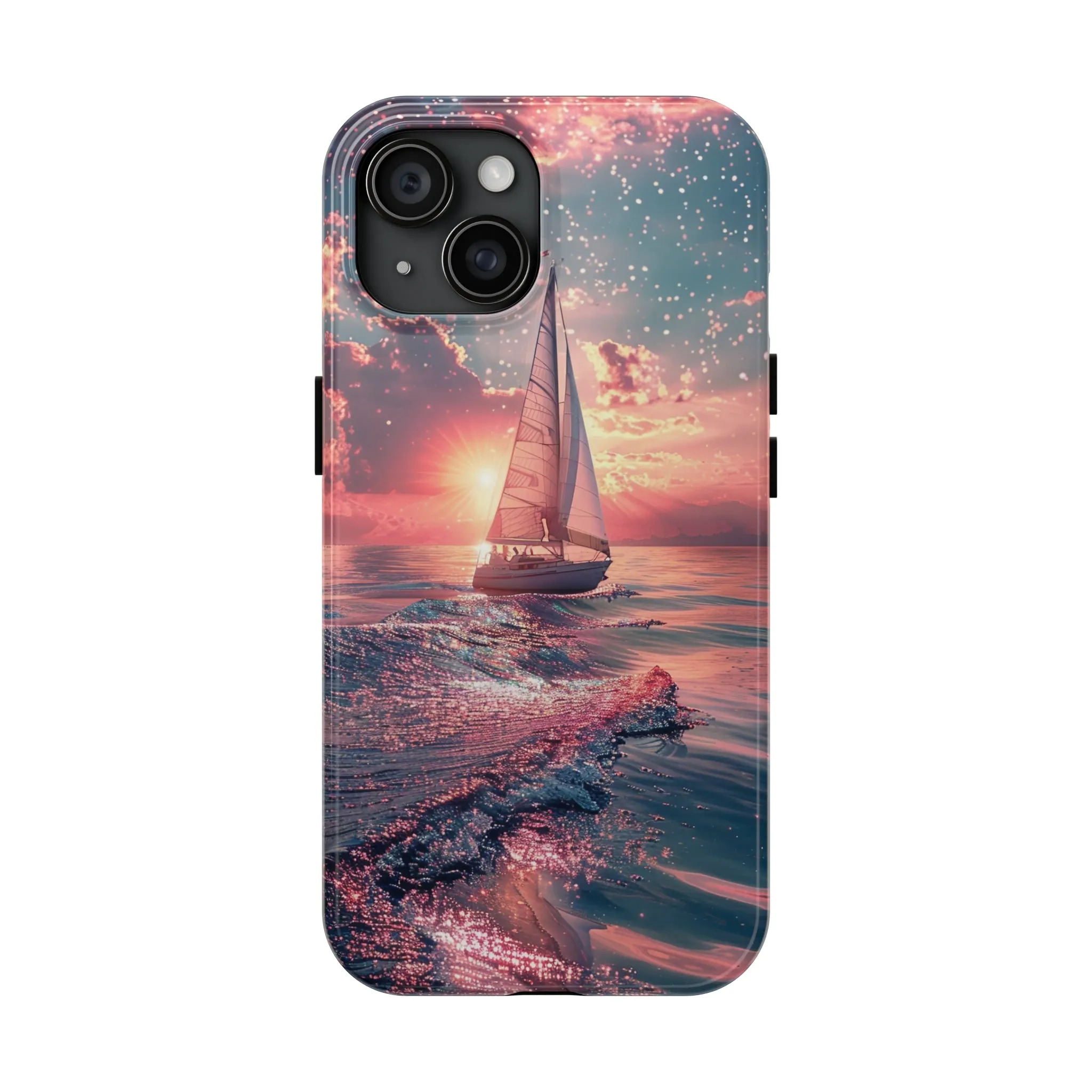 Sunset Ocean Scene Design iPhone Case, Beautiful Ocean Scene, Artsy Sailboat Design, Protective Phone Cover compatible with a large variety of iPhone models, Phone Case, Gift