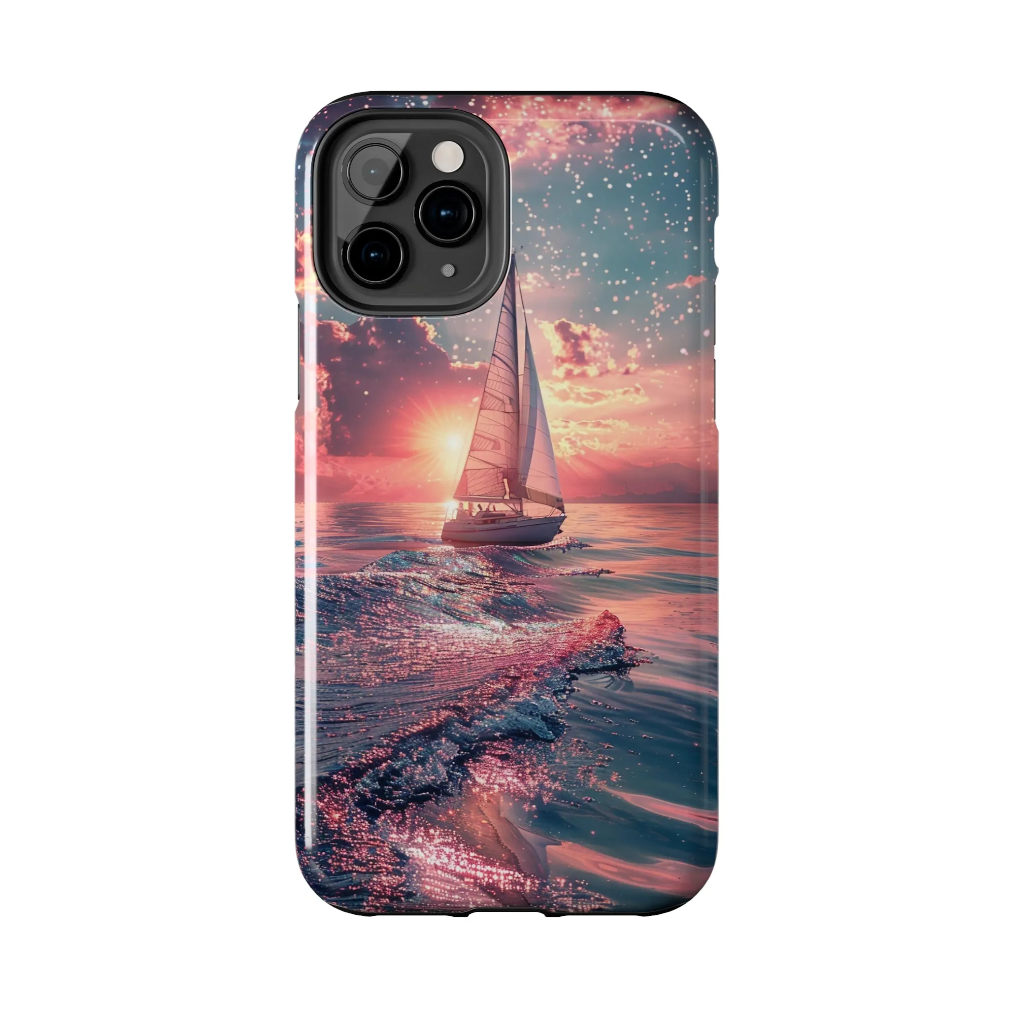 Sunset Ocean Scene Design iPhone Case, Beautiful Ocean Scene, Artsy Sailboat Design, Protective Phone Cover compatible with a large variety of iPhone models, Phone Case, Gift