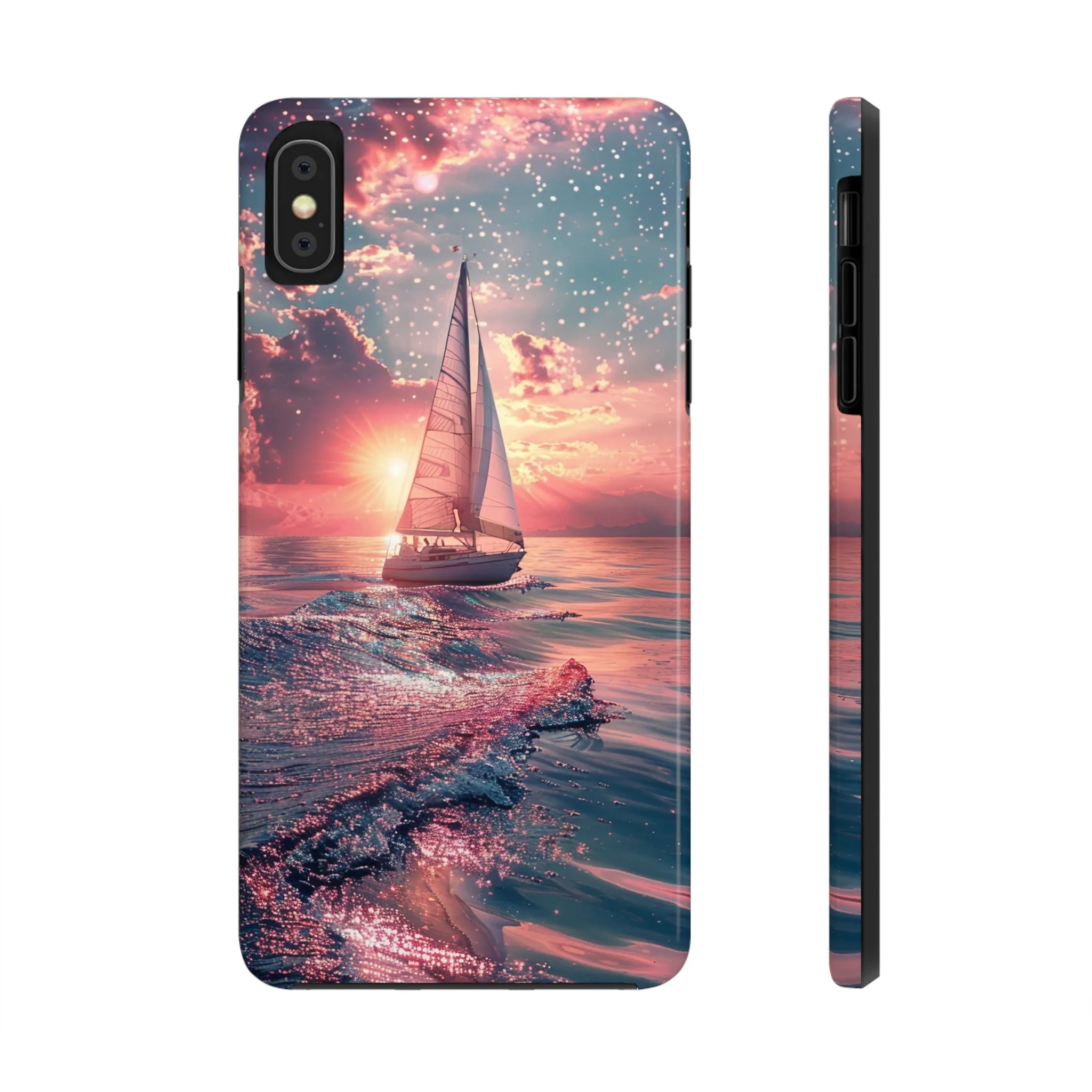 Sunset Ocean Scene Design iPhone Case, Beautiful Ocean Scene, Artsy Sailboat Design, Protective Phone Cover compatible with a large variety of iPhone models, Phone Case, Gift