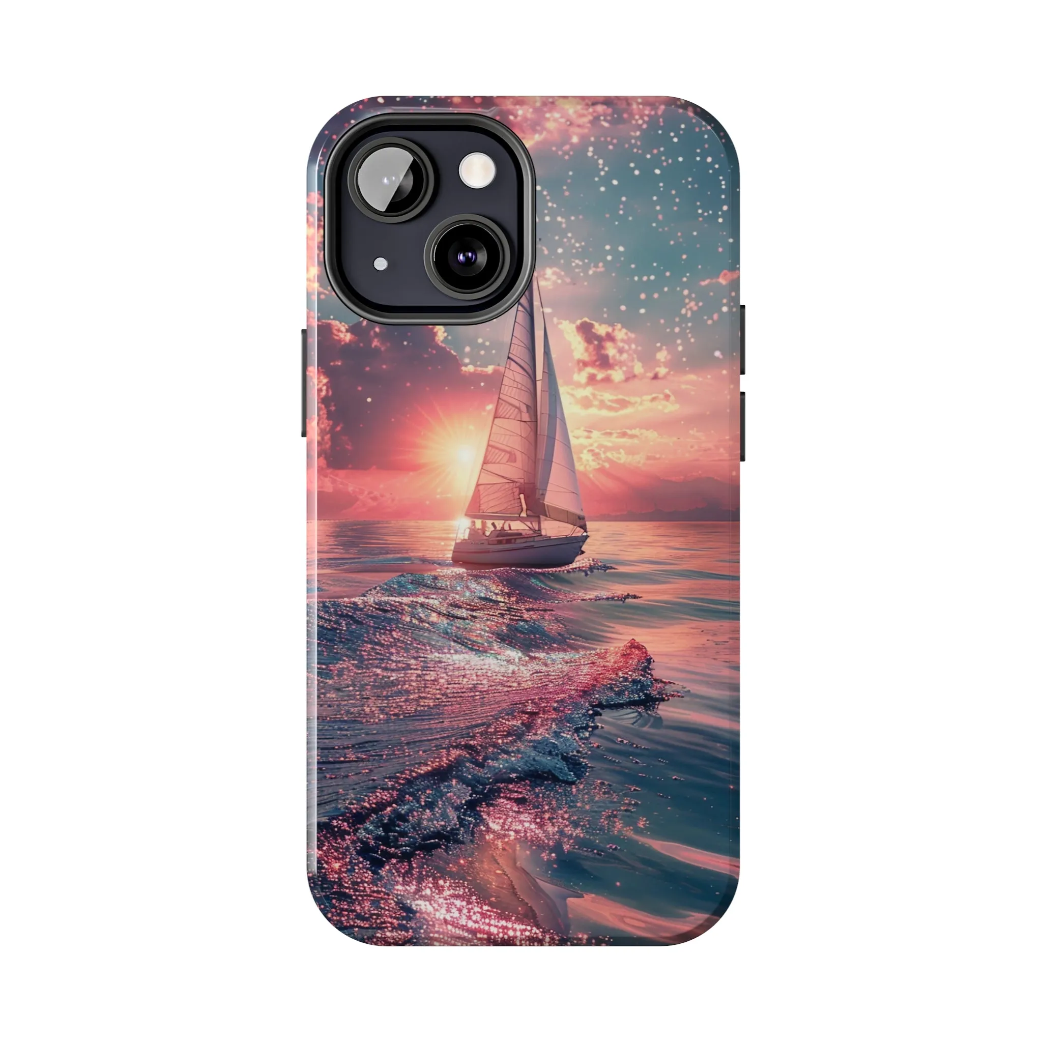 Sunset Ocean Scene Design iPhone Case, Beautiful Ocean Scene, Artsy Sailboat Design, Protective Phone Cover compatible with a large variety of iPhone models, Phone Case, Gift