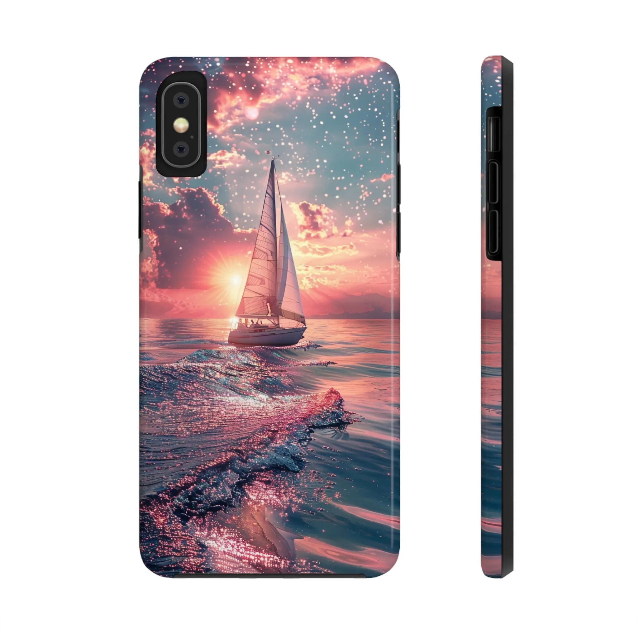 Sunset Ocean Scene Design iPhone Case, Beautiful Ocean Scene, Artsy Sailboat Design, Protective Phone Cover compatible with a large variety of iPhone models, Phone Case, Gift