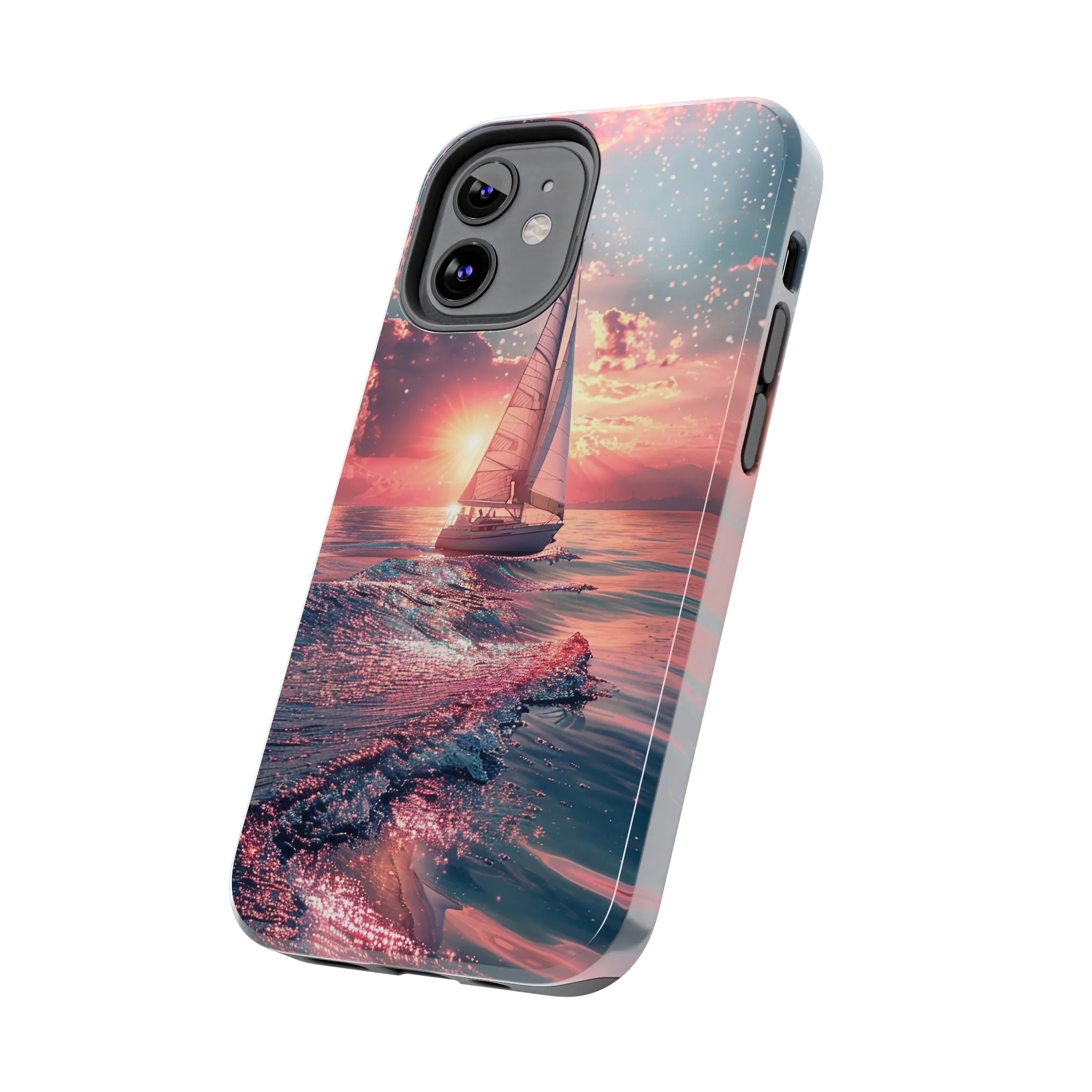 Sunset Ocean Scene Design iPhone Case, Beautiful Ocean Scene, Artsy Sailboat Design, Protective Phone Cover compatible with a large variety of iPhone models, Phone Case, Gift