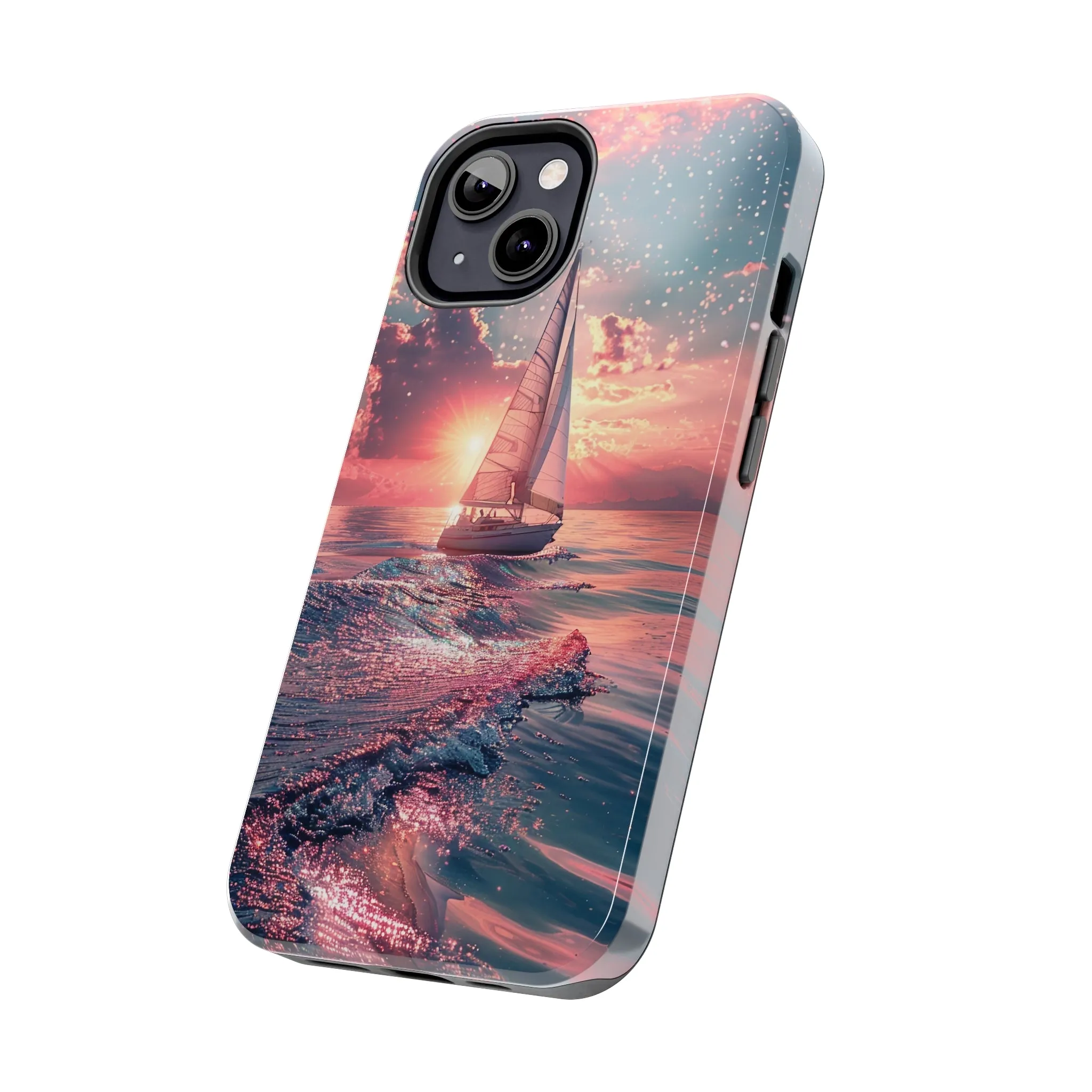 Sunset Ocean Scene Design iPhone Case, Beautiful Ocean Scene, Artsy Sailboat Design, Protective Phone Cover compatible with a large variety of iPhone models, Phone Case, Gift