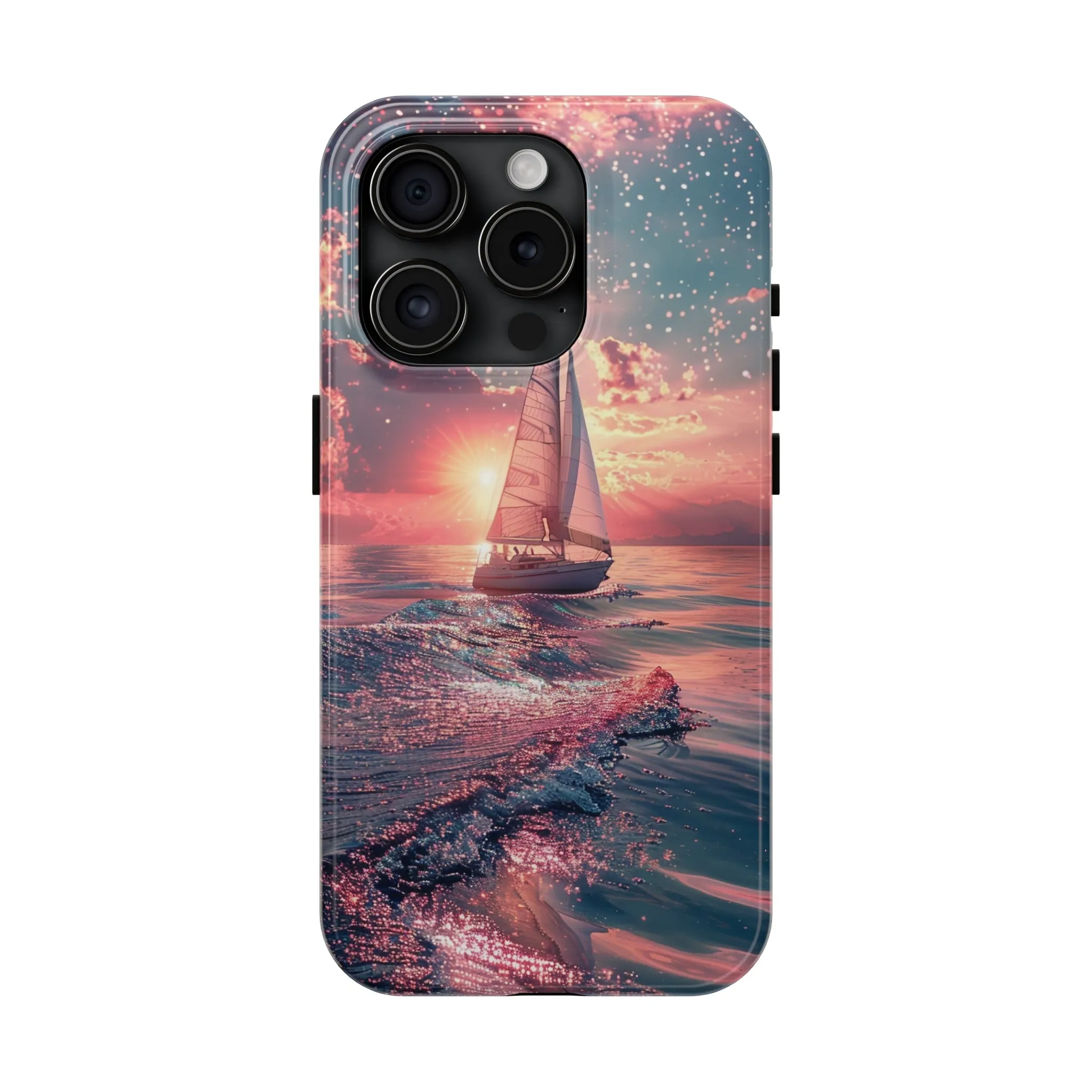 Sunset Ocean Scene Design iPhone Case, Beautiful Ocean Scene, Artsy Sailboat Design, Protective Phone Cover compatible with a large variety of iPhone models, Phone Case, Gift