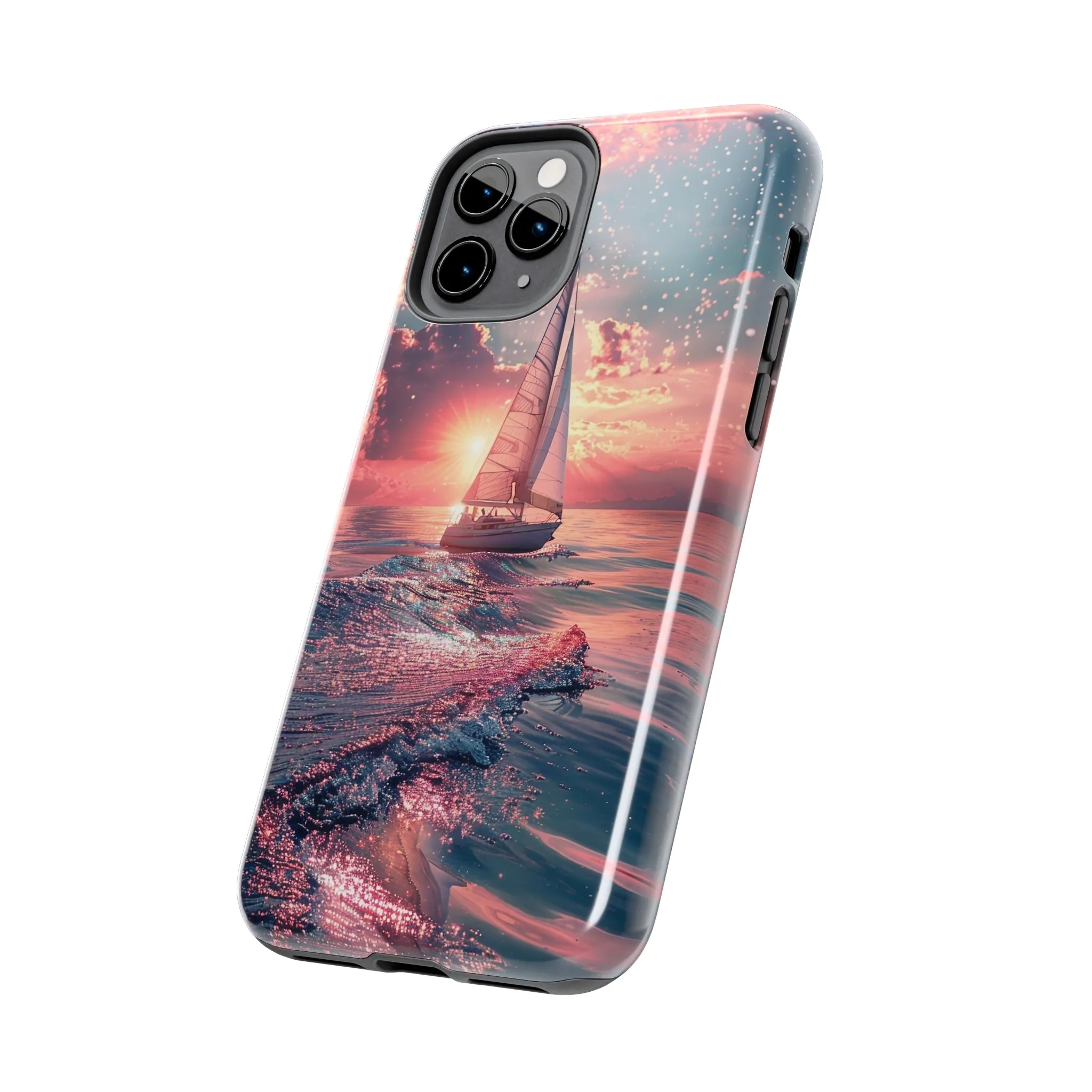 Sunset Ocean Scene Design iPhone Case, Beautiful Ocean Scene, Artsy Sailboat Design, Protective Phone Cover compatible with a large variety of iPhone models, Phone Case, Gift