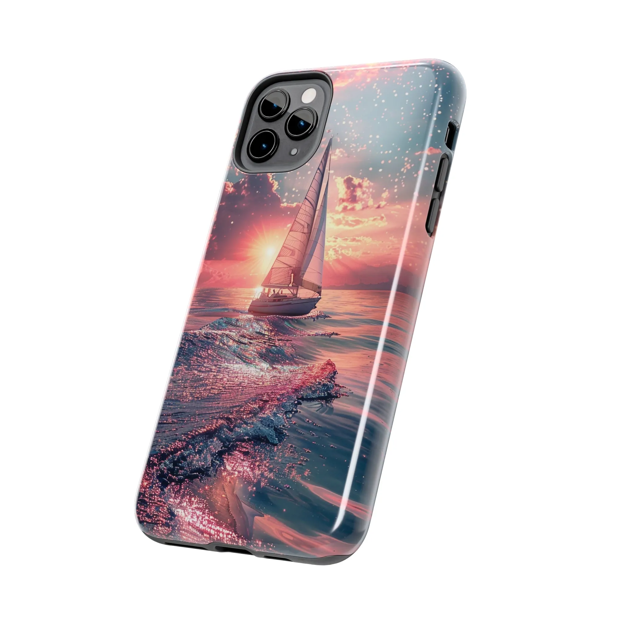 Sunset Ocean Scene Design iPhone Case, Beautiful Ocean Scene, Artsy Sailboat Design, Protective Phone Cover compatible with a large variety of iPhone models, Phone Case, Gift