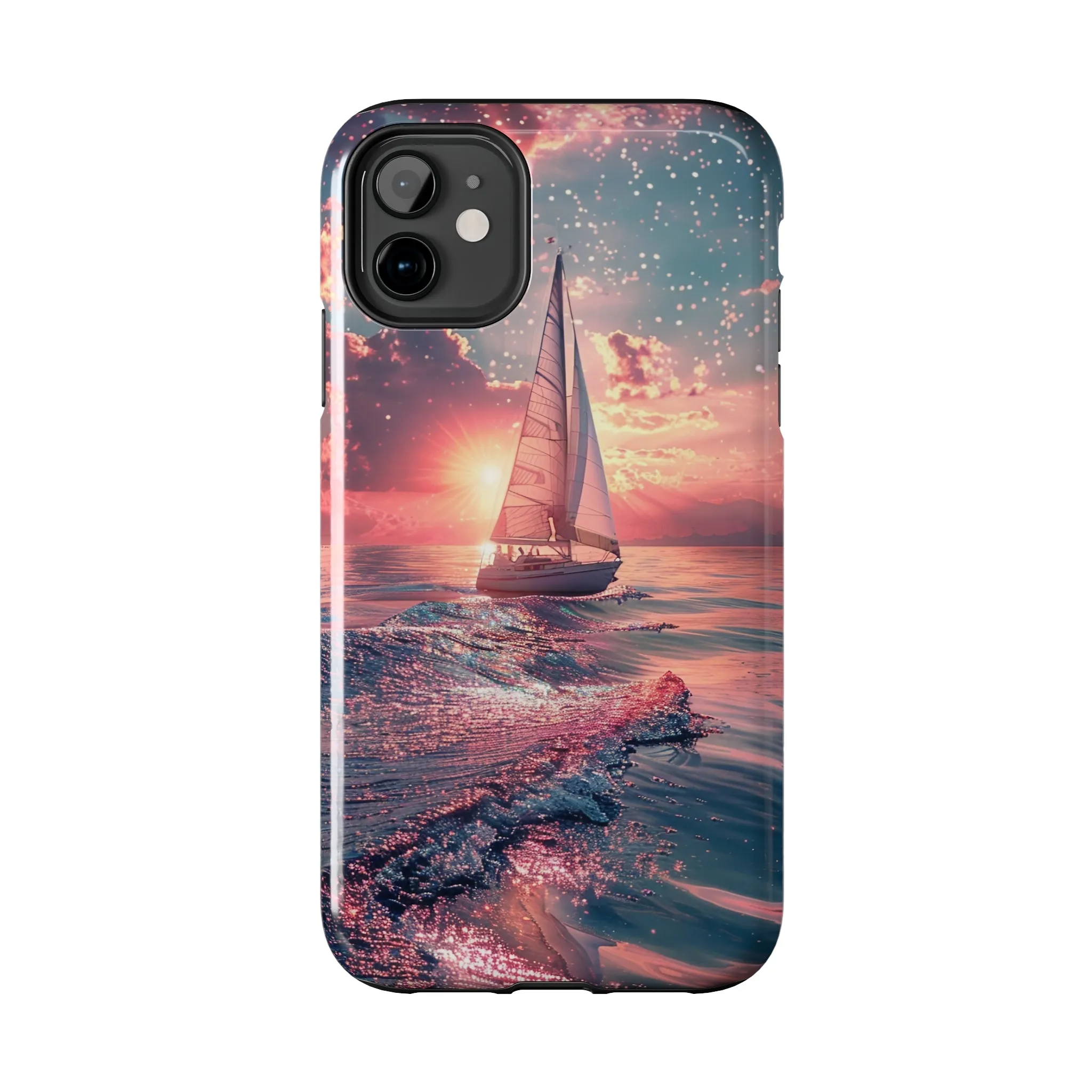 Sunset Ocean Scene Design iPhone Case, Beautiful Ocean Scene, Artsy Sailboat Design, Protective Phone Cover compatible with a large variety of iPhone models, Phone Case, Gift