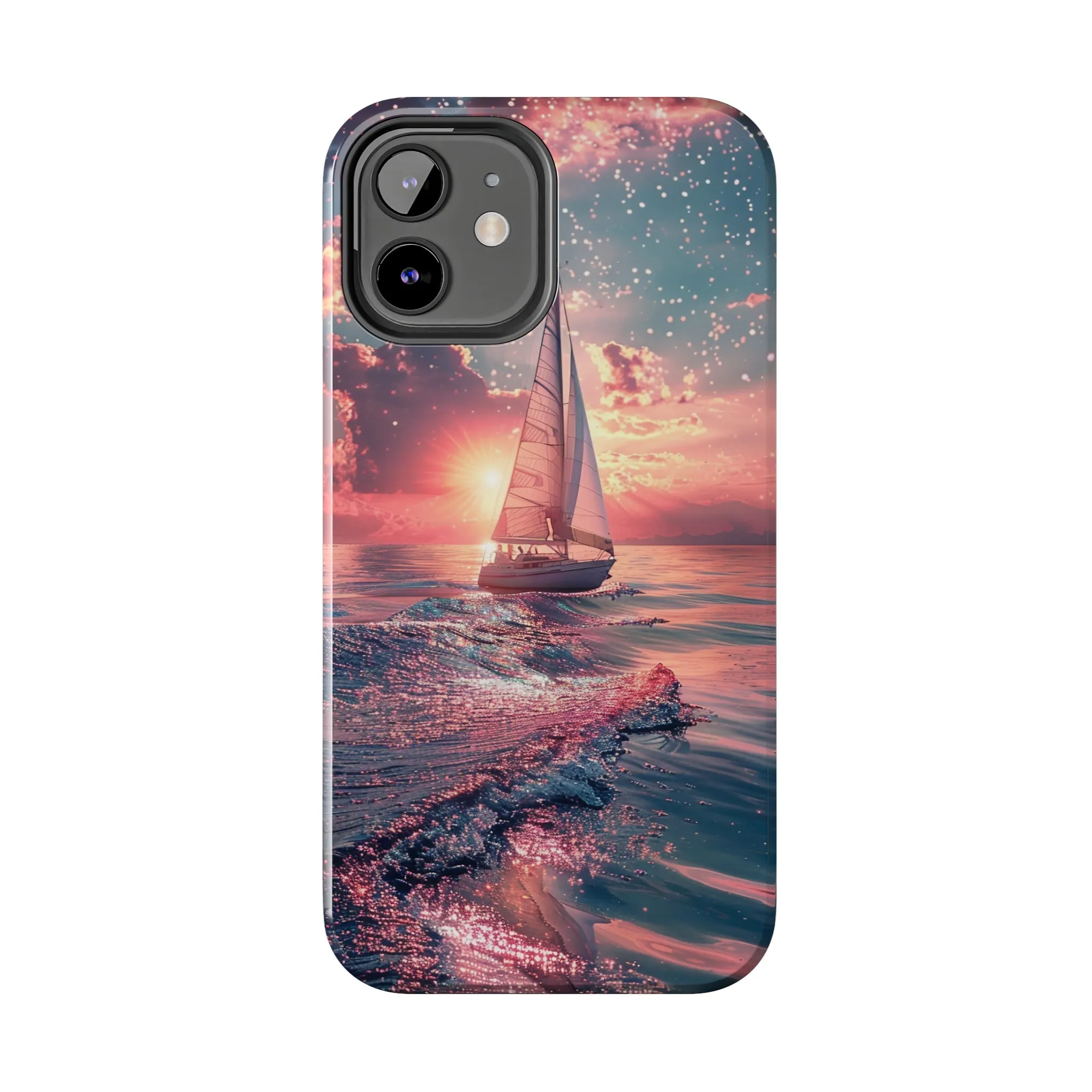 Sunset Ocean Scene Design iPhone Case, Beautiful Ocean Scene, Artsy Sailboat Design, Protective Phone Cover compatible with a large variety of iPhone models, Phone Case, Gift