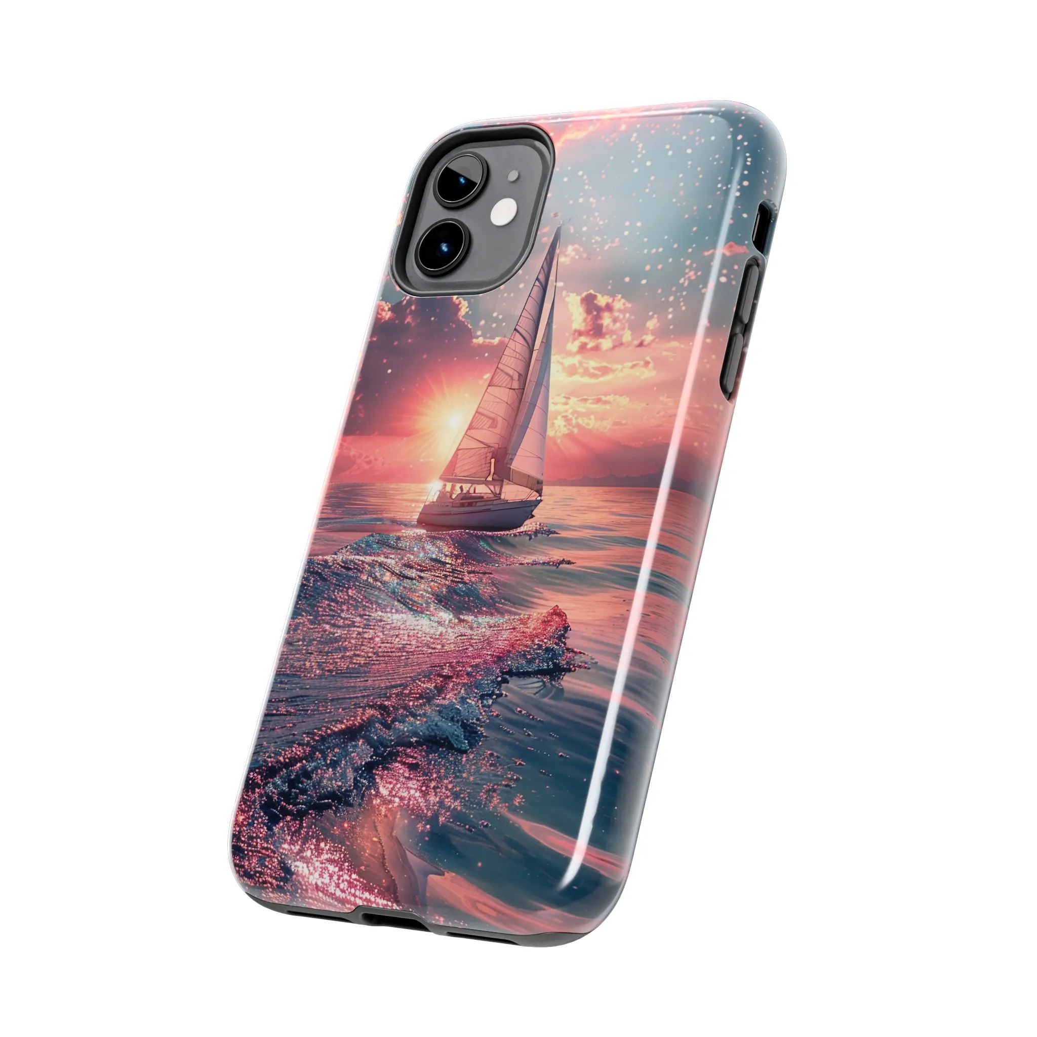 Sunset Ocean Scene Design iPhone Case, Beautiful Ocean Scene, Artsy Sailboat Design, Protective Phone Cover compatible with a large variety of iPhone models, Phone Case, Gift