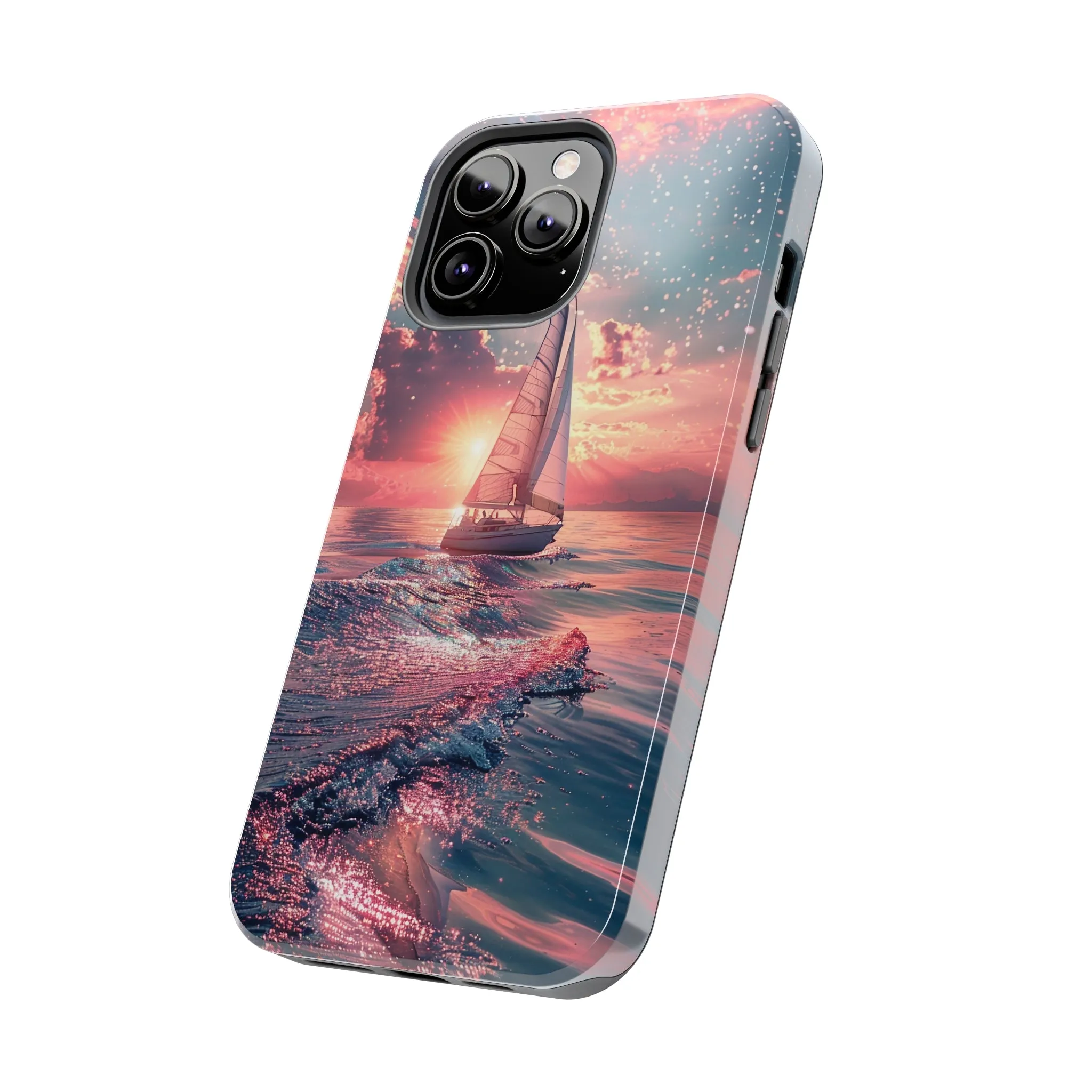 Sunset Ocean Scene Design iPhone Case, Beautiful Ocean Scene, Artsy Sailboat Design, Protective Phone Cover compatible with a large variety of iPhone models, Phone Case, Gift