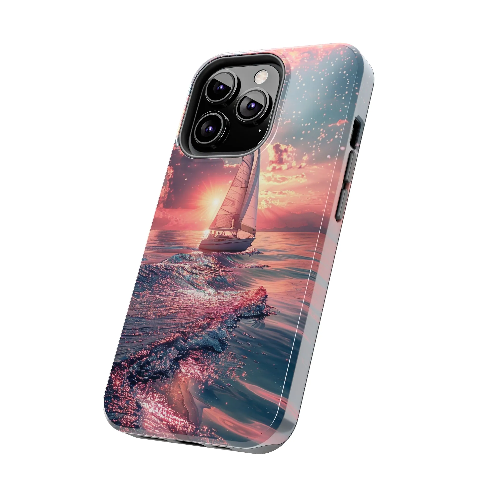 Sunset Ocean Scene Design iPhone Case, Beautiful Ocean Scene, Artsy Sailboat Design, Protective Phone Cover compatible with a large variety of iPhone models, Phone Case, Gift