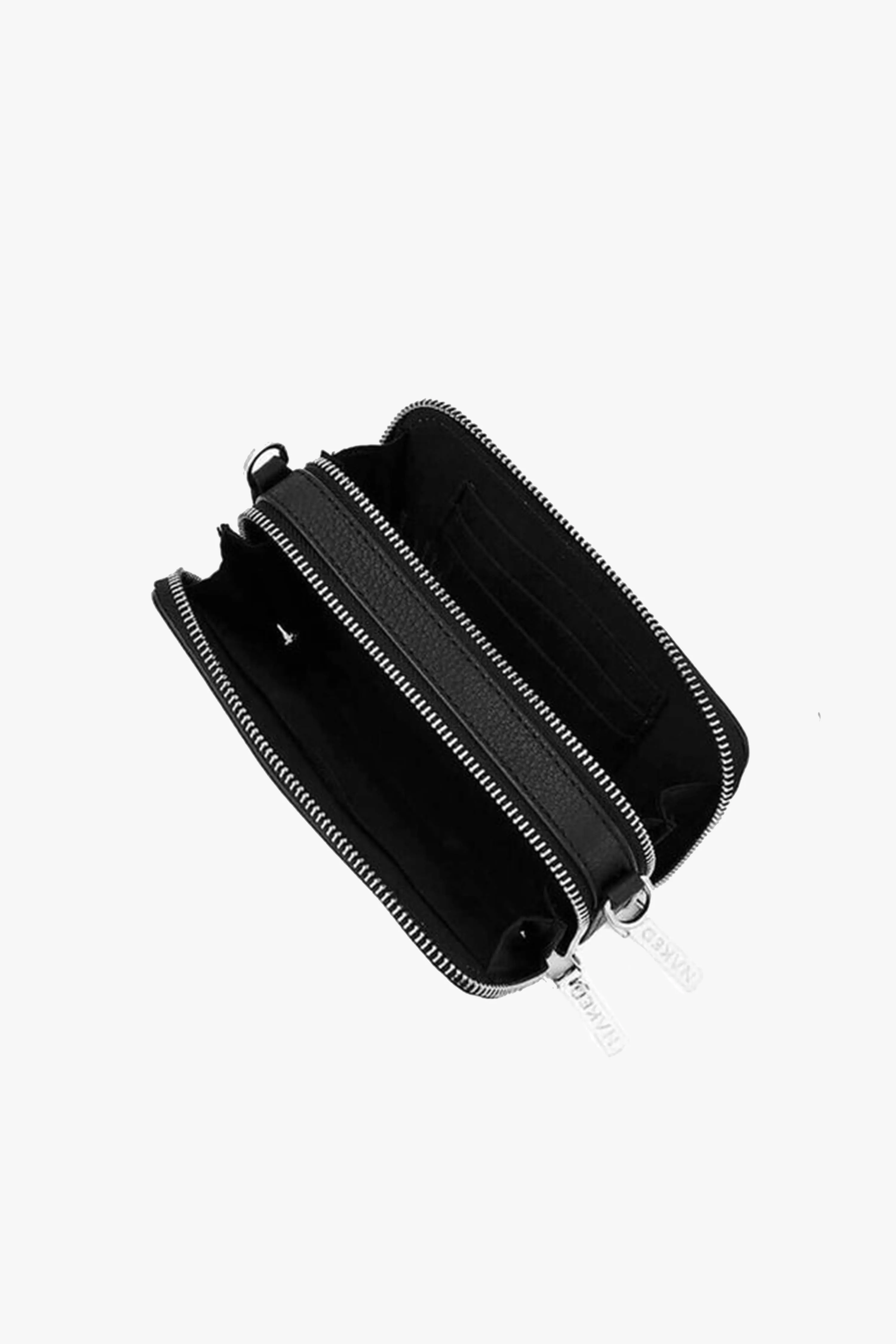 The Kiki Silver Double Zip Mini Crossbody Bag Black Leather