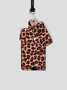 The Minis - Large neck wallet in pink Leopard printed leather