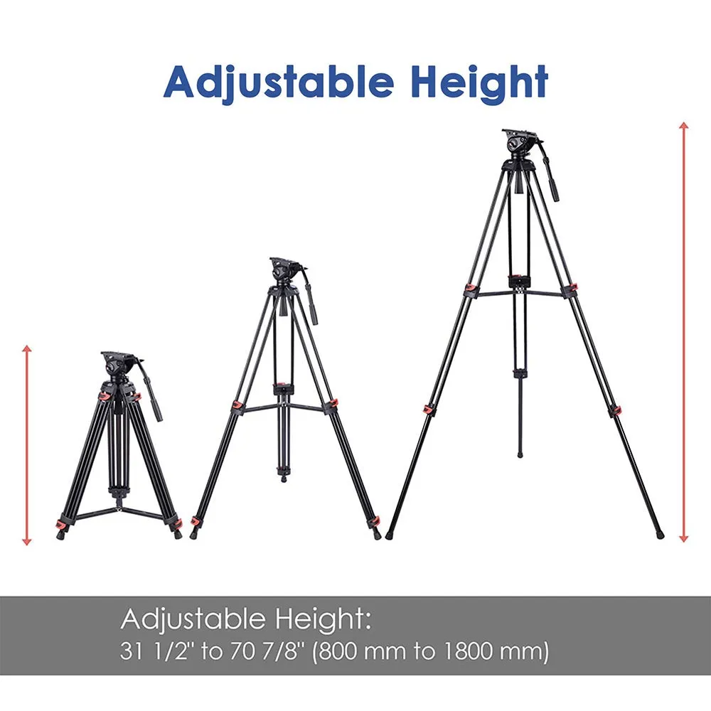 TheLAShop Pro Camera Tripod Kit Video Tripod 71" 3-Stage w/ Fluid Head