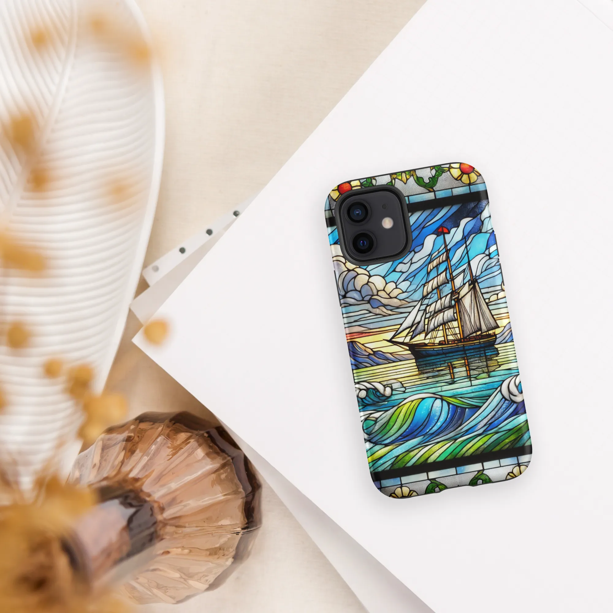 Tough Case for iPhone® Stained Glass Sailboat