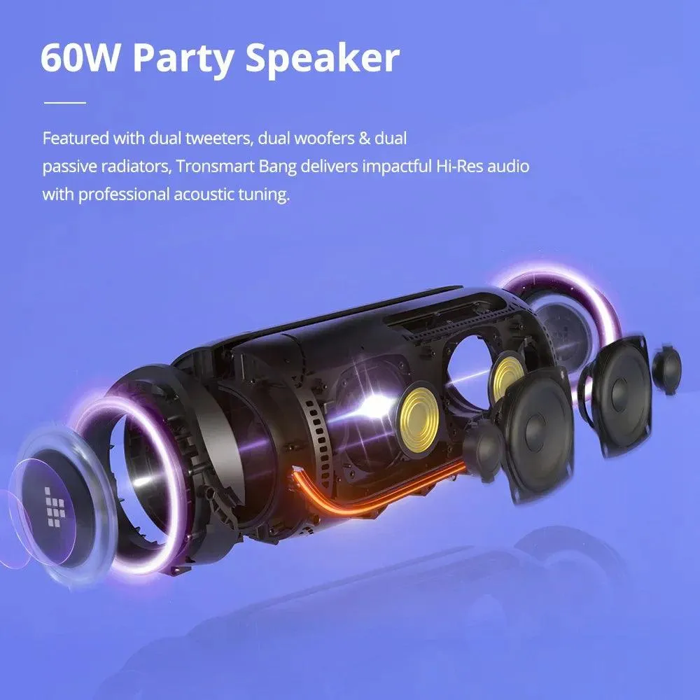 Tronsmart Bang 60W Powerful Bluetooth Speaker with Stereo Sound, Built-in Power Bank, IPX6 Waterproof for Ultimate Party Experience