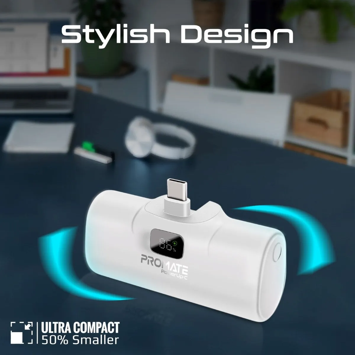 Ultra-Compact Fast charging Power Bank with In-Built USB-C Connector