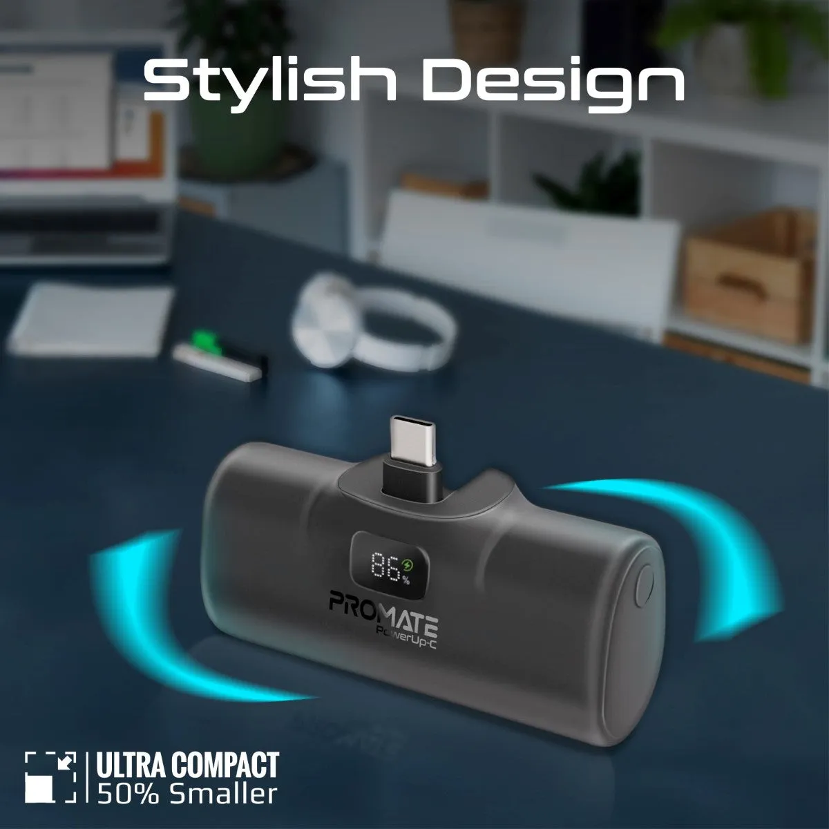 Ultra-Compact Fast charging Power Bank with In-Built USB-C Connector