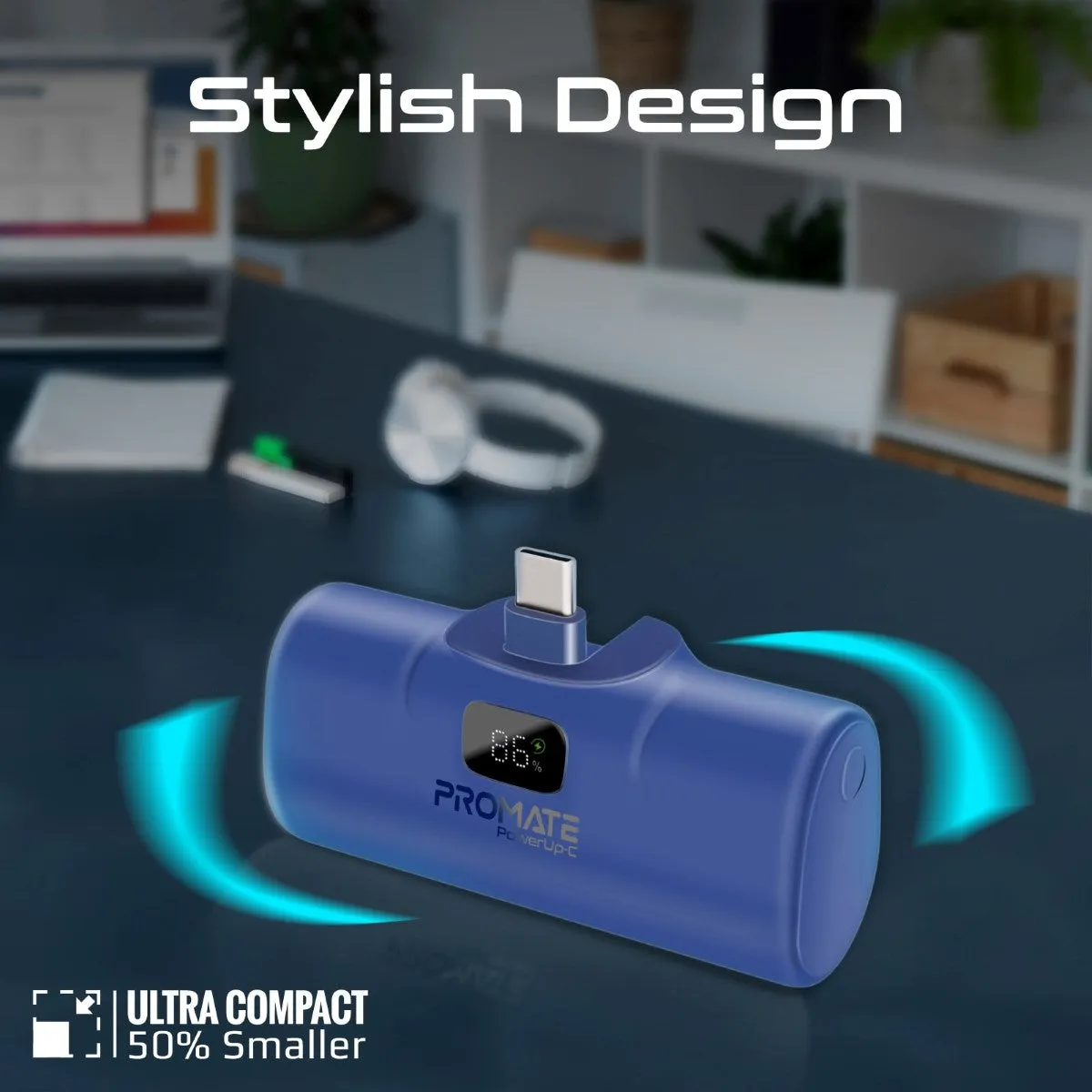 Ultra-Compact Fast charging Power Bank with In-Built USB-C Connector