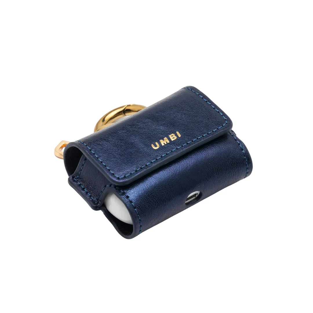 UMBI Personalized Leather AirPods Case - Metallic Navy Blue