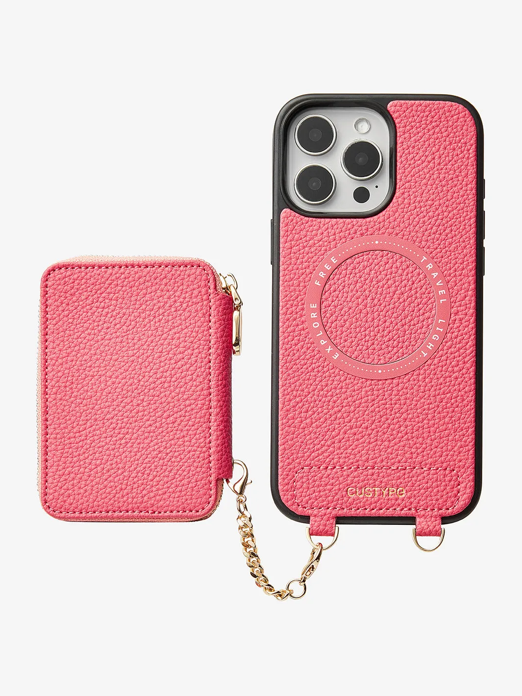 Unique Design Set- Wireless Charging Webbing Crossbody Phone Case Round Pouch Set