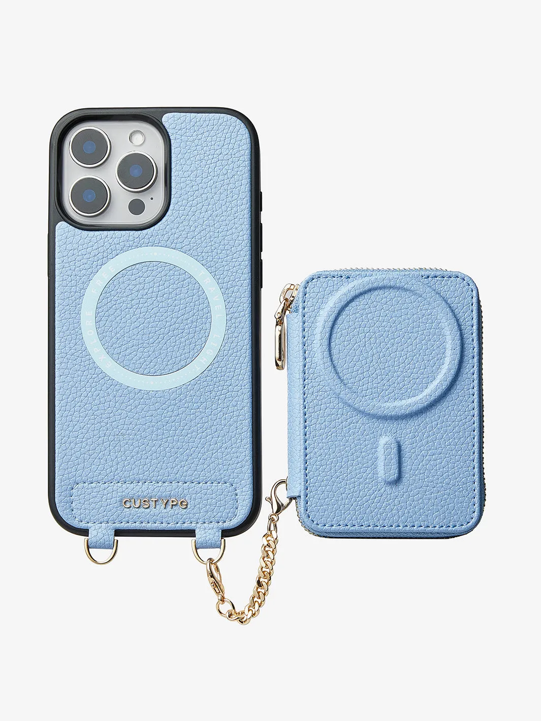 Unique Design Set- Wireless Charging Webbing Crossbody Phone Case Round Pouch Set