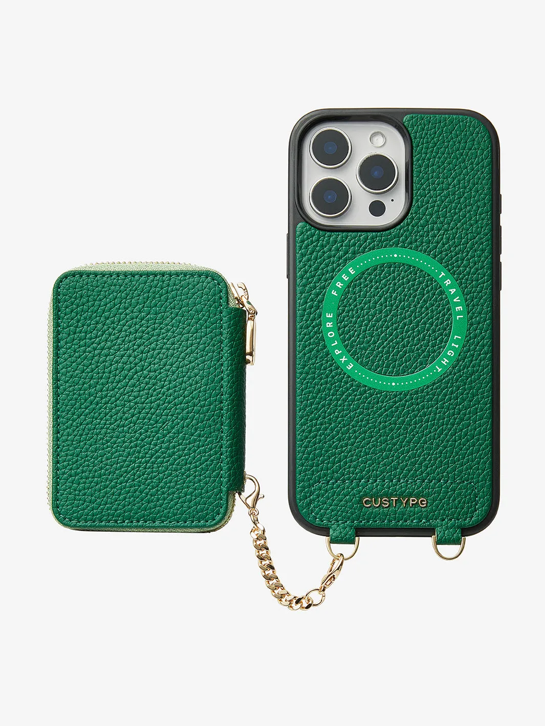 Unique Design Set- Wireless Charging Webbing Crossbody Phone Case Round Pouch Set