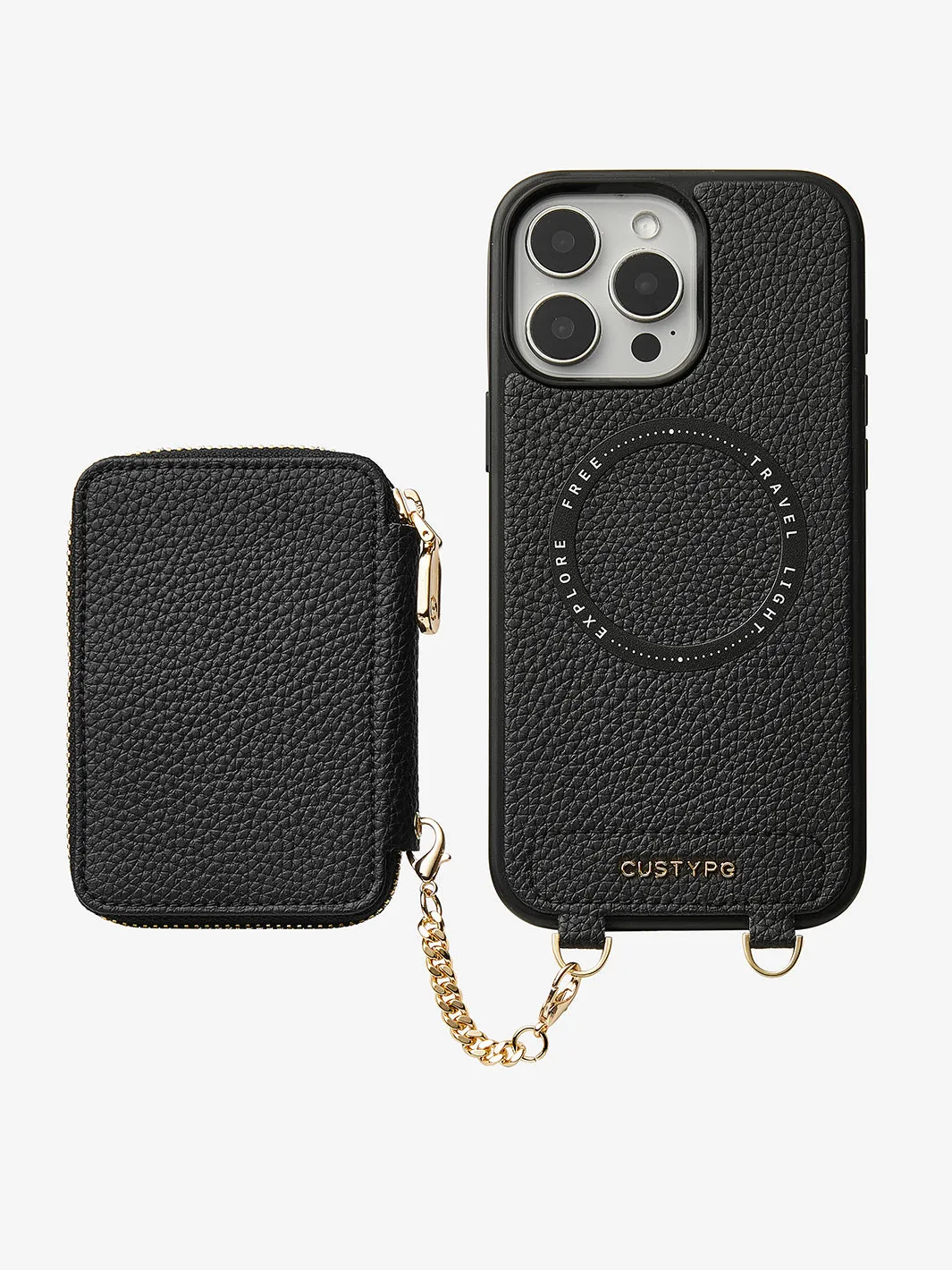 Unique Design Set- Wireless Charging Webbing Crossbody Phone Case Round Pouch Set