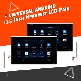 Universal Headrest Android LCD Silver 13.5 Inches  - Pair - Maximus Octa Core Ultra Thin Multimedia IPS Display System