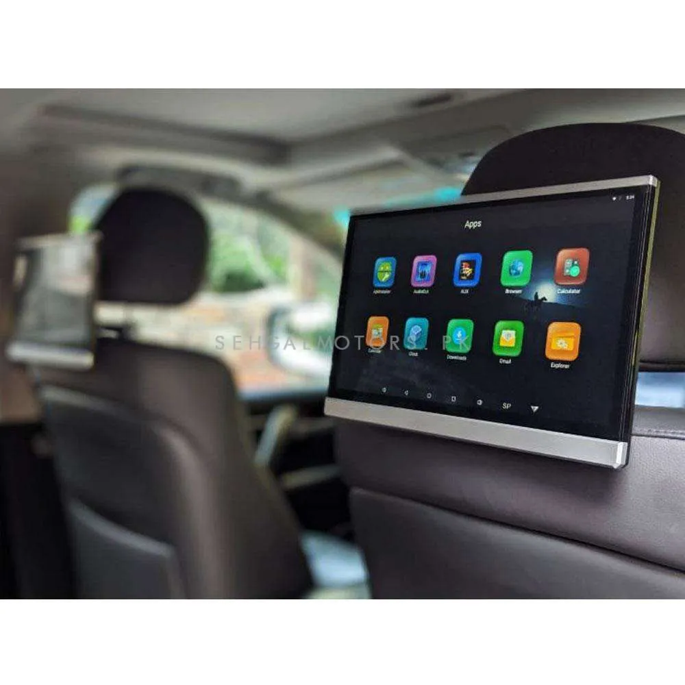 Universal Headrest Android LCD Silver 13.5 Inches  - Pair - Maximus Octa Core Ultra Thin Multimedia IPS Display System