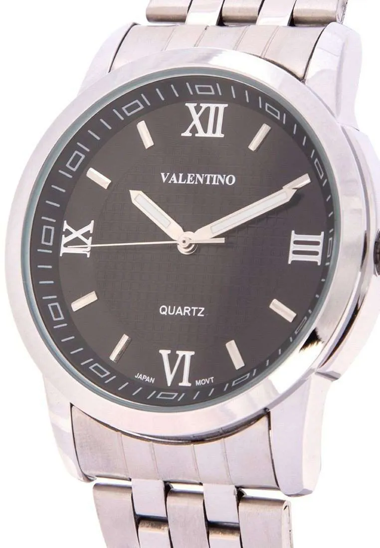 Valentino 20122123-BLACK DIAL Silver Stainless Steel Band Watch for Men