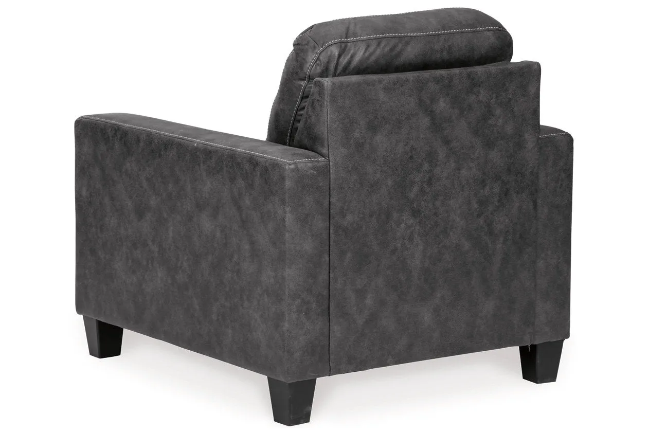 Venaldi Gunmetal Sofa Chaise, Chair, and Ottoman