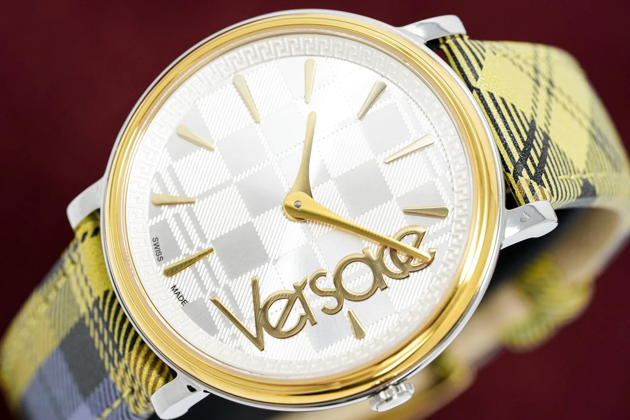 Versace Ladies Watch V-Circle The Clans Edition Yellow Plaid Two-Tone VE8100118