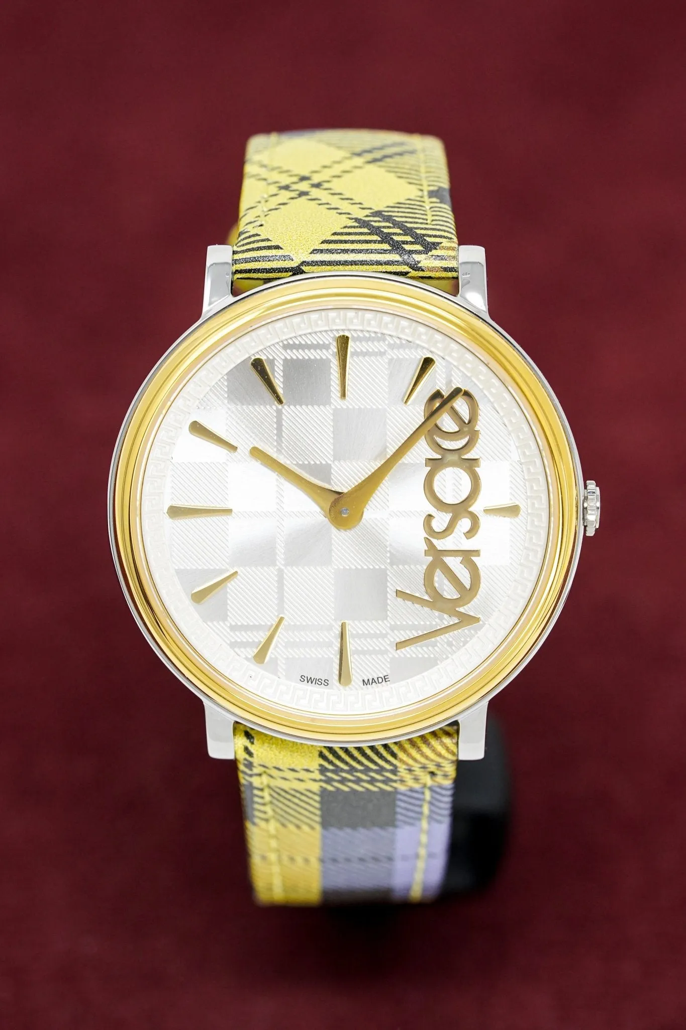 Versace Ladies Watch V-Circle The Clans Edition Yellow Plaid Two-Tone VE8100118