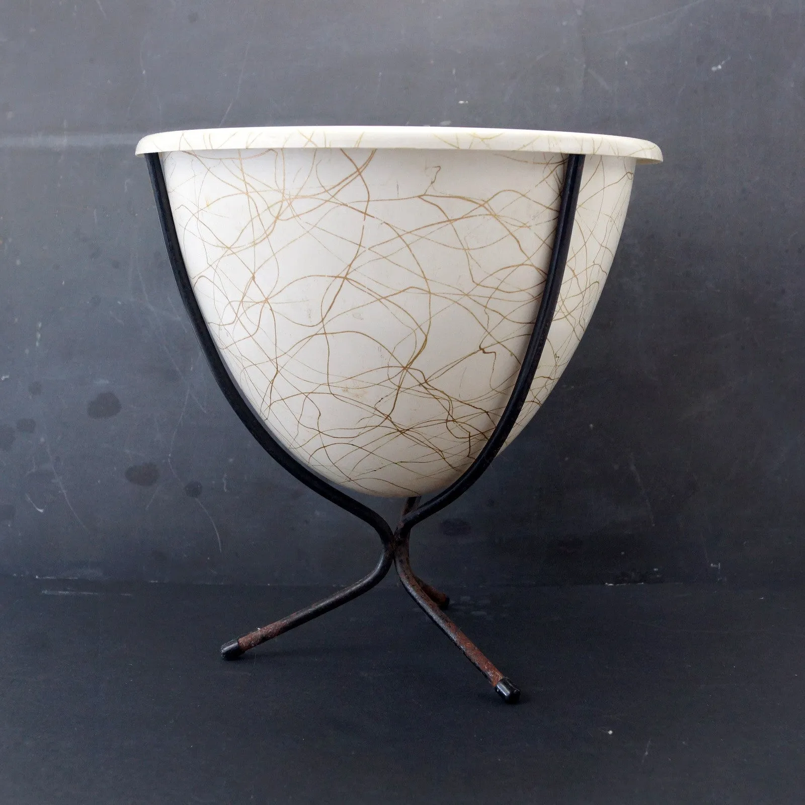 Vintage Mid Century Tripod Bullet Planter with Drizzle Pattern (c.1960s)