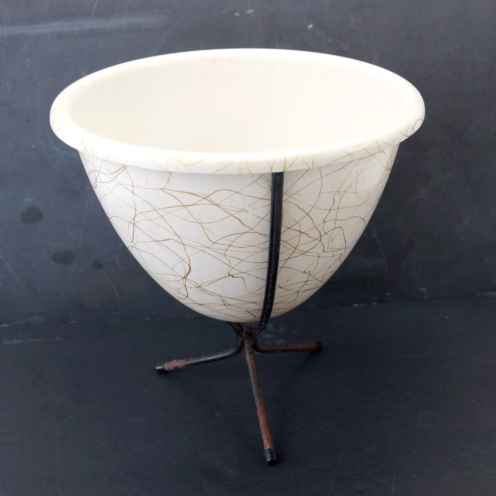 Vintage Mid Century Tripod Bullet Planter with Drizzle Pattern (c.1960s)