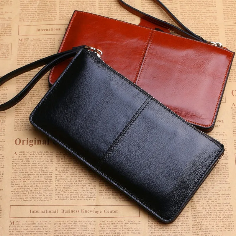 Vintage Zippered Clutch Wallet crafted from Oil Wax Leather