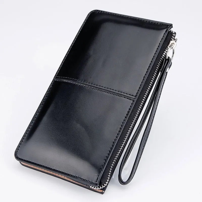 Vintage Zippered Clutch Wallet crafted from Oil Wax Leather