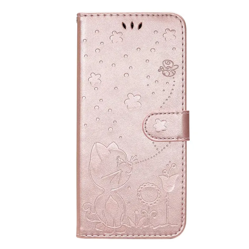 Wallet Cat And Bee Embossed Leather Cover For Redmi 12C 10 10A 10C 9A 9C 9T 8 6 Pro A1 Cover