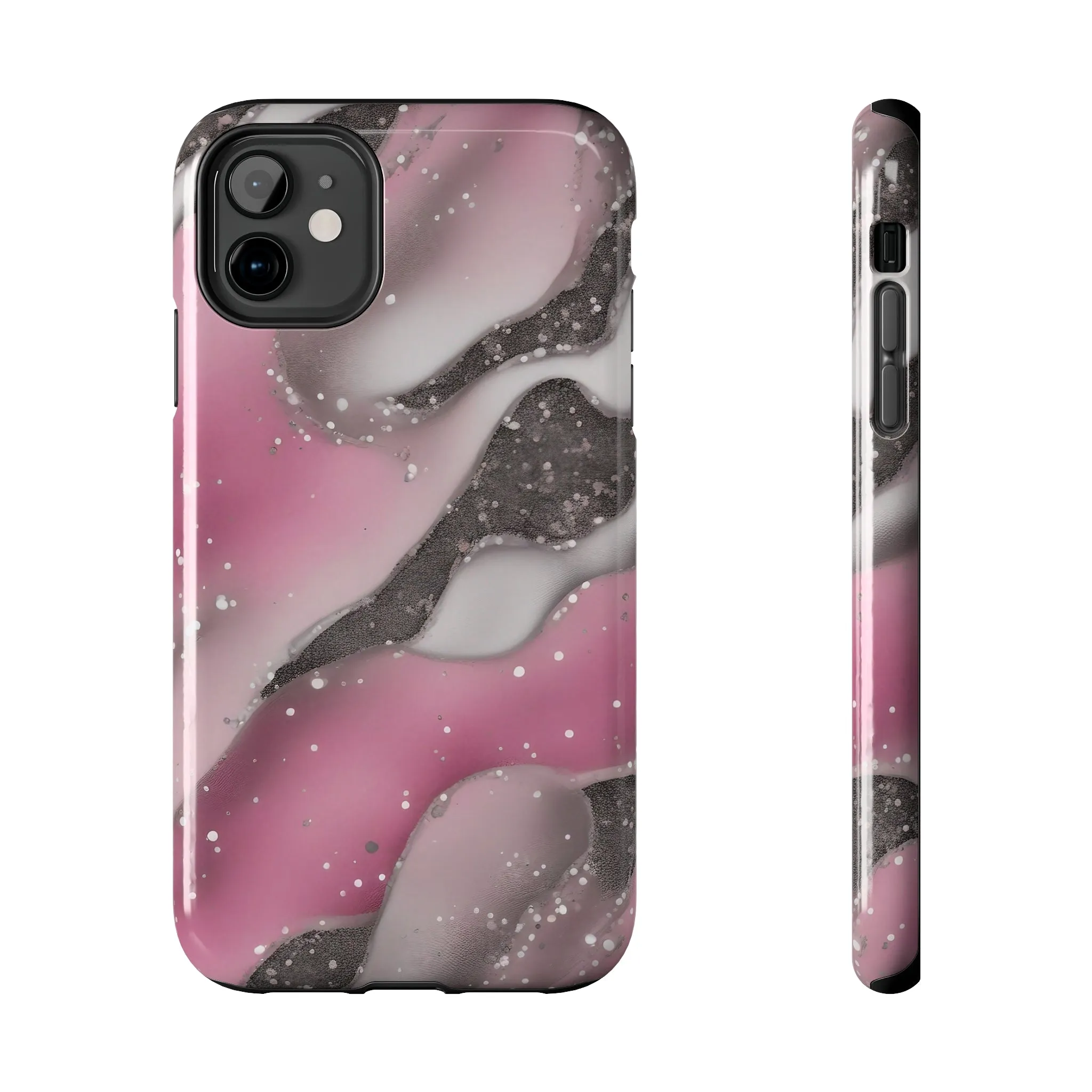 Waves of Pink and Black Pattern print design Tough Phone Case compatible with a large variety of phone models, Phone Case