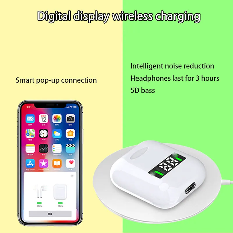 Wireless Bluetooth Earbuds with Battery Display and Wireless Charging Case