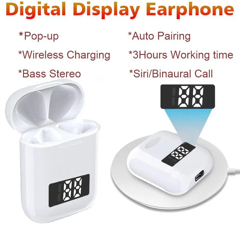 Wireless Bluetooth Earbuds with Battery Display and Wireless Charging Case