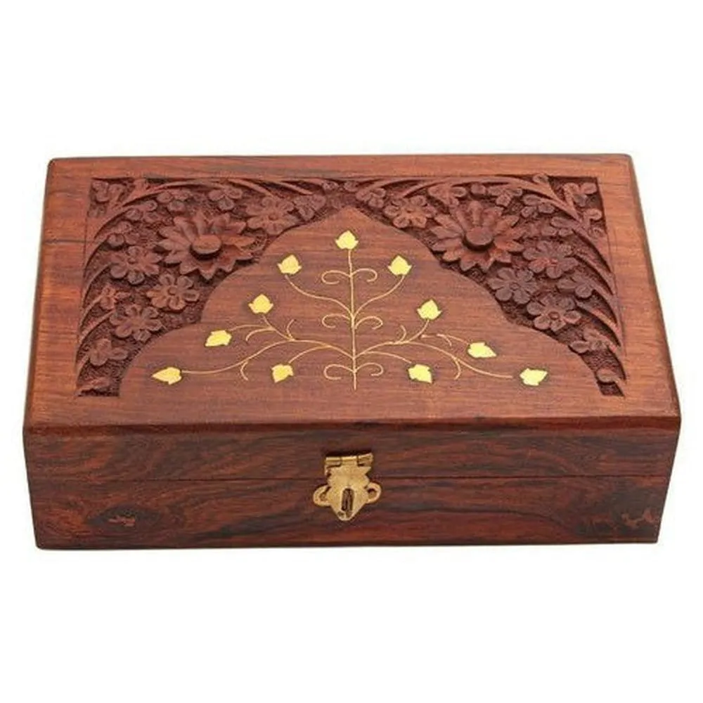 Wooden handmade hand carving jewellery box (15x10x5 cm