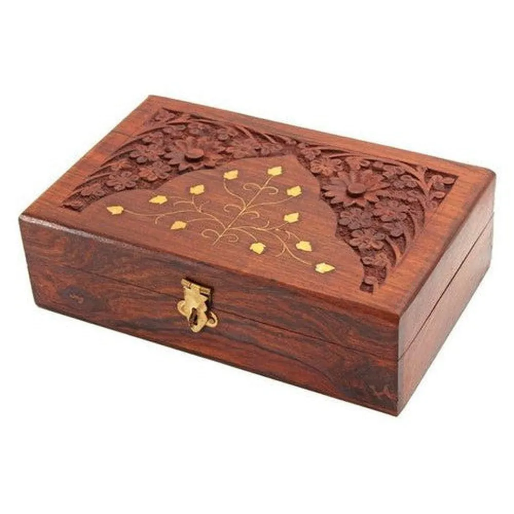 Wooden handmade hand carving jewellery box (15x10x5 cm