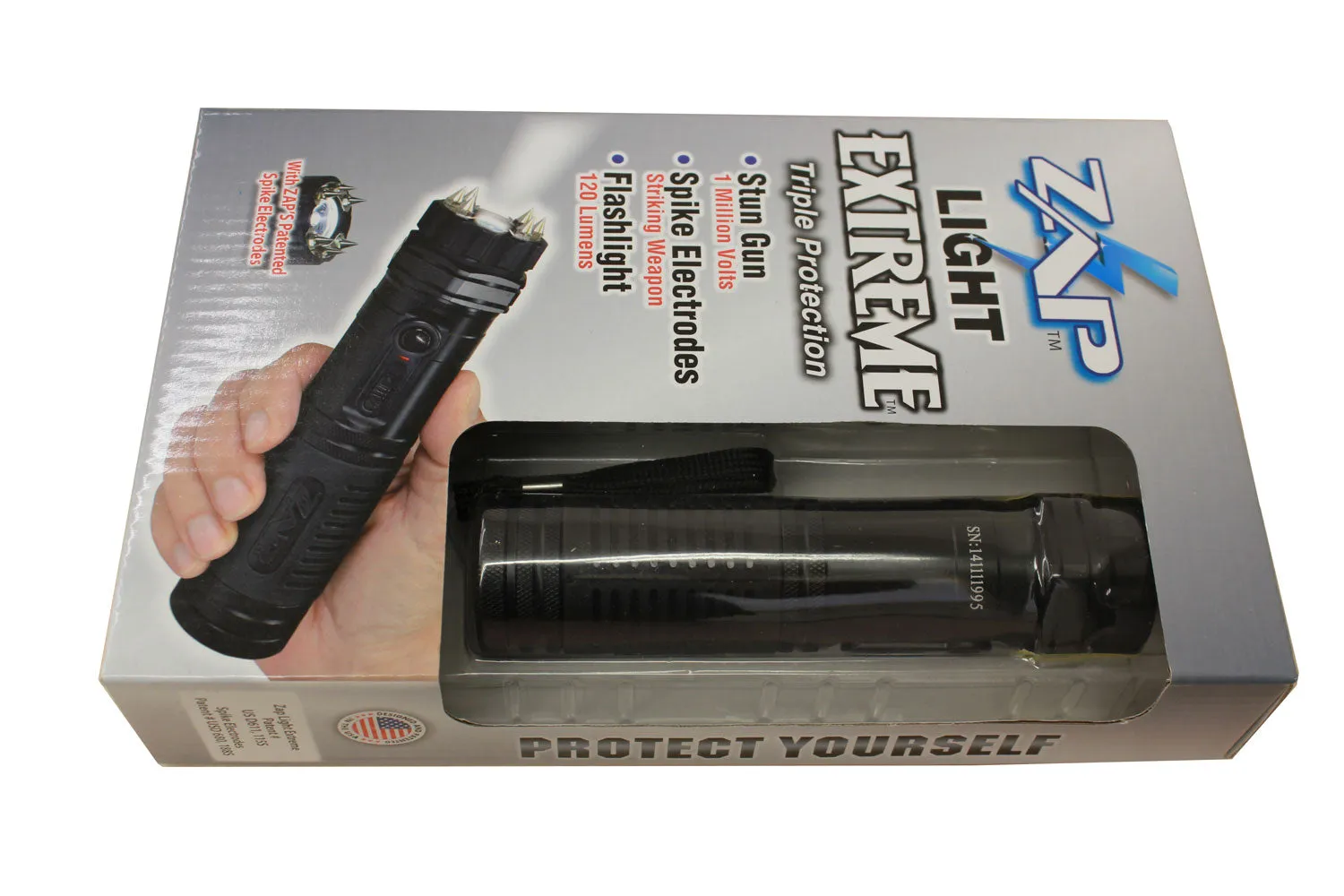 ZAP Light Extreme Stun Gun / Flashlight – 1 Million Volts with Spike Electrodes